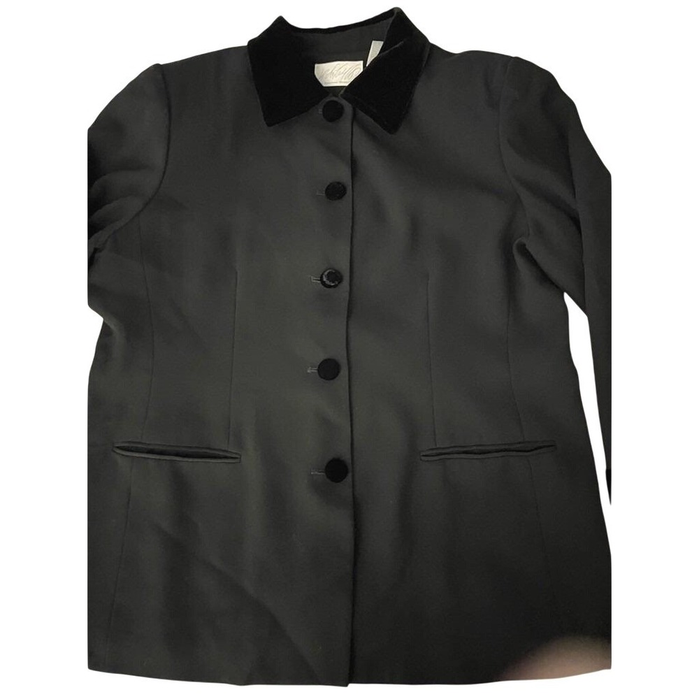 Vintage Lord & Taylor Black Wool Car Coat Womens 18W Velvet Collar Dark Academia